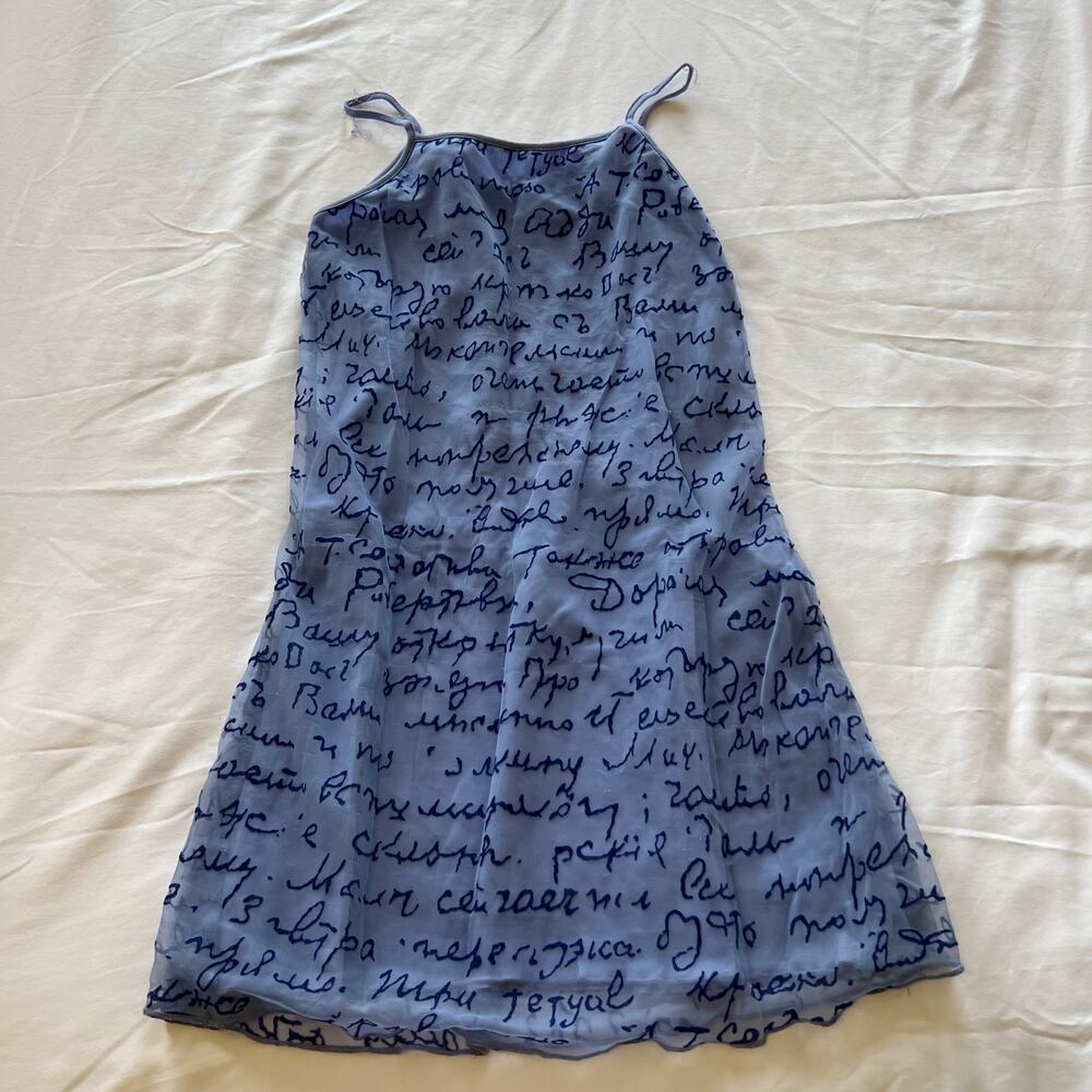 gerry mox script mesh blue/periwinkle tank mini dress XS